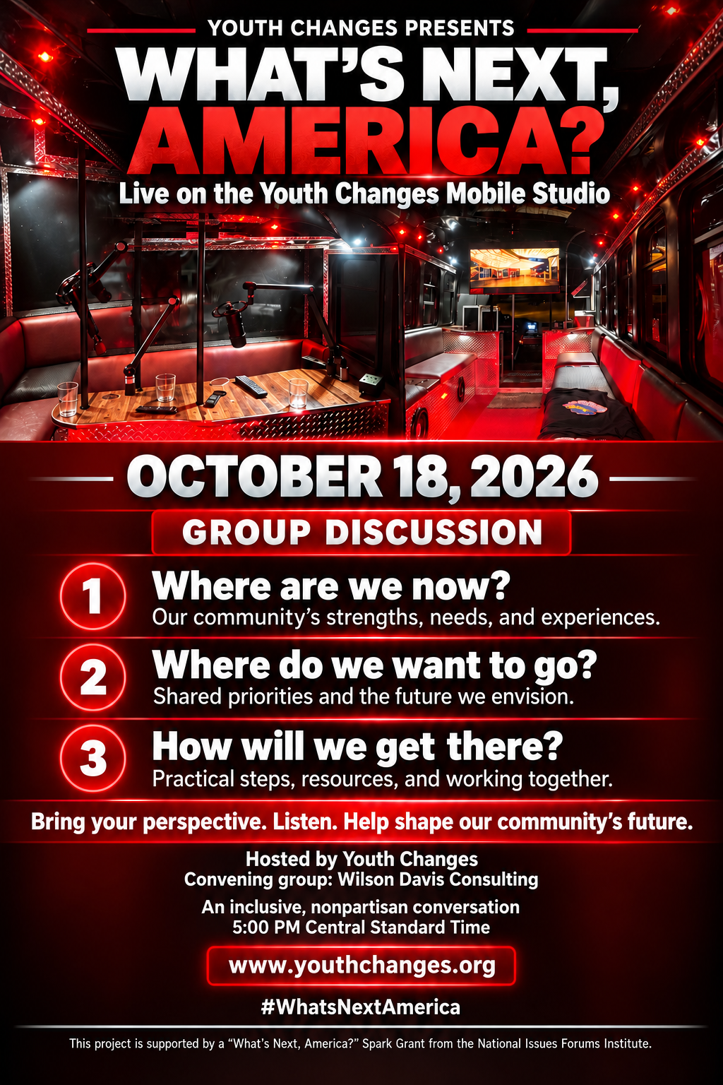 What's Next, America? event flyer — October 18, 2026
